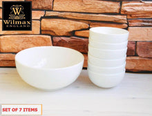 Load image into Gallery viewer, Wilmax Porcelain White Dining Bowls With Embossed Design, Set of Seven In A Gift Box