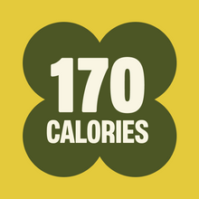 Load image into Gallery viewer, Green four-leaf clover shape on yellow background displaying "170 CALORIES" in white text