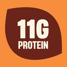 Load image into Gallery viewer, Orange background with dark brown rounded shape containing white text "11G PROTEIN"