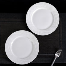 Load image into Gallery viewer, Wilmax Porcelain White Dessert Plate With Embossed Wide Rim 8" inch |Set Of 6 In Gift Box