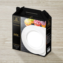 Load image into Gallery viewer, Wilmax Porcelain White Dessert Plate With Embossed Wide Rim 8" inch |Set Of 6 In Gift Box