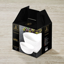 Load image into Gallery viewer, Wilmax Porcelain White Dining Bowls With Embossed Design, Set of Seven In A Gift Box