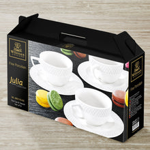 Load image into Gallery viewer, Wilmax Porcelain White 8 Oz Tea Cup & 6" inch Saucer Set Of 6 In Gift Box
