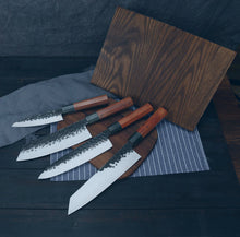 Load image into Gallery viewer, Vintage Gentlemen Four Piece Chef Knife Set With Magnetic Block