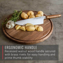 Load image into Gallery viewer, Virginia Boys Kitchens 8 Inch Stainless Steel Chef Knife with Walnut Handle