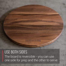 Load image into Gallery viewer, Virginia Boys Kitchens Large Round Walnut Wood Charcuterie Board
