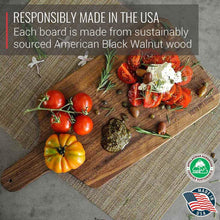 Load image into Gallery viewer, Virginia Boys Kitchens 8 x 17 Walnut Cutting Board and Charcuterie Paddle with Handle