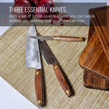 Load image into Gallery viewer, Virginia Boys Kitchens 3 Piece Stainless Steel Chef Knife Set with Walnut Wood Handles