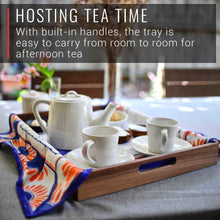 Load image into Gallery viewer, Virginia Boys Kitchens 20 x 15 Inch Rectangular Walnut Wood Serving and Coffee Table Tray with Handles
