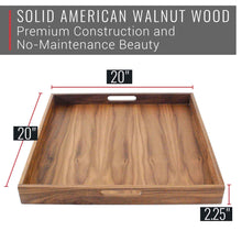 Load image into Gallery viewer, Virginia Boys Kitchens 20 x 20 Inch Square Walnut Wood Serving and Coffee Table Tray with Handles