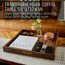 Load image into Gallery viewer, Virginia Boys Kitchens 20 x 20 Inch Square Walnut Wood Serving and Coffee Table Tray with Handles