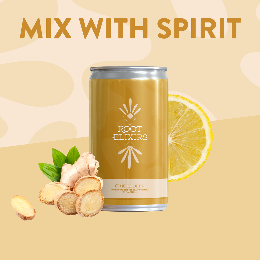 Root Elixirs Sparkling Ginger Beer Premium Cocktail Mixer- 4 Cans 7.5 oz