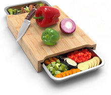 Load image into Gallery viewer, ecozoi - Bamboo Cutting Board with 2 Organizing Stainless Steel Trays by ecozoi - | Delivery near me in ... Farm2Me #url#