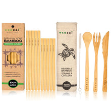 Load image into Gallery viewer, ecozoi - ecozoi Organic Bamboo Straws and Cutlery Set with Cotton Travel bag - Straw Holders & Dispensers | Delivery near me in ... Farm2Me #url#