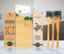 Load image into Gallery viewer, ecozoi - ecozoi Organic Bamboo Straws and Cutlery Set with Cotton Travel bag - Straw Holders & Dispensers | Delivery near me in ... Farm2Me #url#