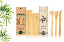 Load image into Gallery viewer, ecozoi - ecozoi Organic Bamboo Straws and Cutlery Set with Cotton Travel bag - Straw Holders & Dispensers | Delivery near me in ... Farm2Me #url#