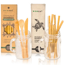 Load image into Gallery viewer, ecozoi - ecozoi Organic Bamboo Straws and Cutlery Set with Cotton Travel bag - Straw Holders & Dispensers | Delivery near me in ... Farm2Me #url#
