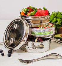 Load image into Gallery viewer, ecozoi - ecozoi Stainless Steel Lunch Box, 3 Tier Round with Spork, 40 Oz - | Delivery near me in ... Farm2Me #url#