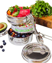 Load image into Gallery viewer, ecozoi - ecozoi Stainless Steel Lunch Box, 3 Tier Round with Spork, 40 Oz - | Delivery near me in ... Farm2Me #url#