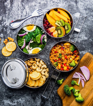 Load image into Gallery viewer, ecozoi - ecozoi Stainless Steel Lunch Box, 4 Tier Round with Spork, 55 Oz - | Delivery near me in ... Farm2Me #url#