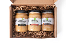 Load image into Gallery viewer, Georgia Grinders Organic Peanut Butter &amp; Pecan Butter: Trio Gift Box - 3 Jars x 12 oz
