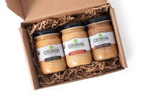 Load image into Gallery viewer, Georgia Grinders Organic Peanut Butter &amp; Pecan Butter: Trio Gift Box - 3 Jars x 12 oz
