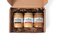 Load image into Gallery viewer, Georgia Grinders Organic Peanut Butter &amp; Almond Butter: Trio Gift Box - 3 Jars x 12 oz
