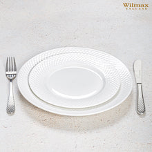 Load image into Gallery viewer, Wilmax Porcelain White Dinner Plate With Embossed Wide Rim 10&quot; inch | Set Of 6 In Gift Box
