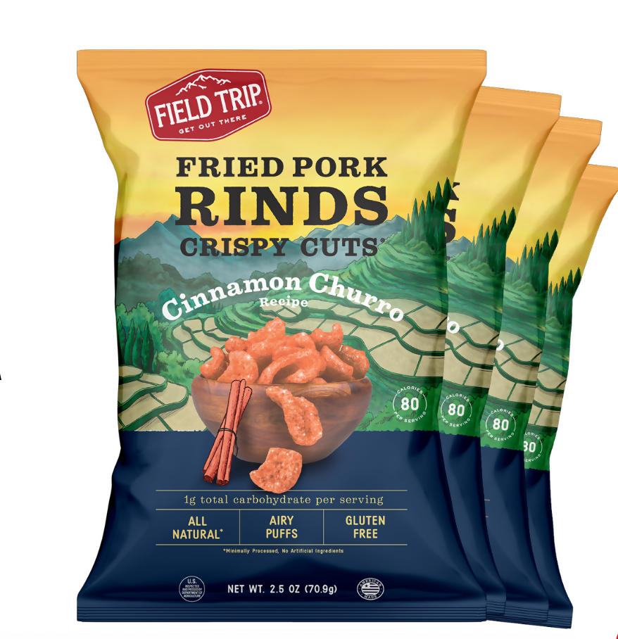 Field Trip Crispy Cuts, Cinnamon Churro Pork Rind 2.5oz bag - 10 bags x 2.5oz case