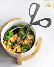 Load image into Gallery viewer, Wilmax Porcelain Medium Salad Bowl Set With Serving Tongs And A Bamboo Stand
