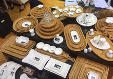 Load image into Gallery viewer, Wilmax Porcelain Set Of 3 Bamboo 3 Section Platter 14&quot; inch X 8&quot; inch | For Appetizers / Barbecue / Burger Sliders
