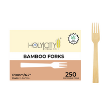 Load image into Gallery viewer, Holy City Straw Co. 250 count box of unwrapped dessert bamboo forks
