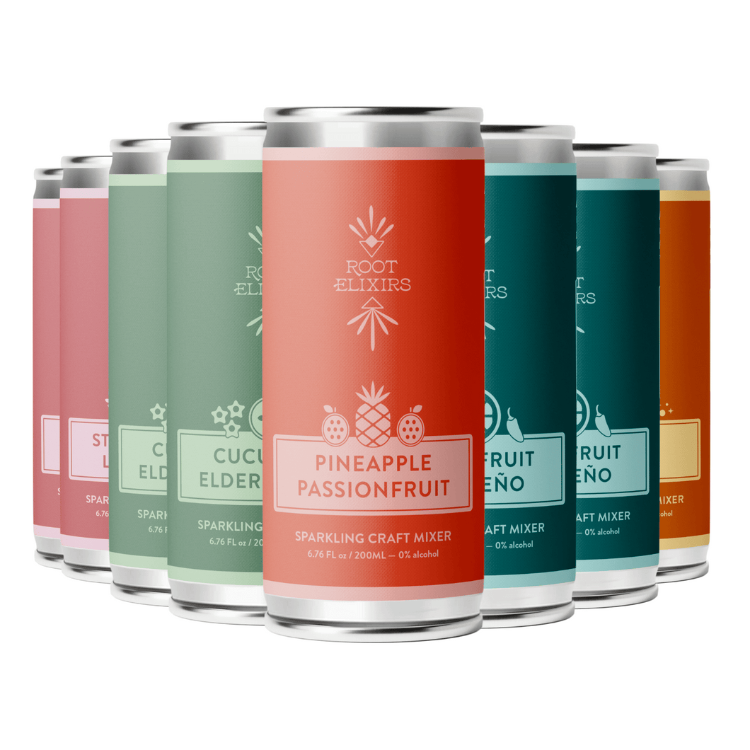 Root Elixirs Variety Pack | Root Elixirs Sparkling Premium Cocktail Mixers- 8 Cans 7.5oz