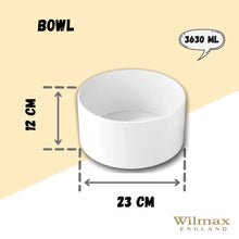 Load image into Gallery viewer, Wilmax Porcelain Deep Porcelain White Bowl 9&quot; inch | 23 Cm 123 Fl Oz | 3630 Ml
