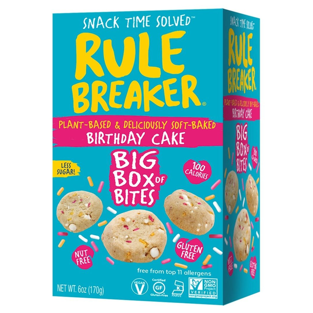 Rule Breakers Birthday Cake Big Box of Bites, Gluten Free, Plant Based - 6 Packs x 6 oz