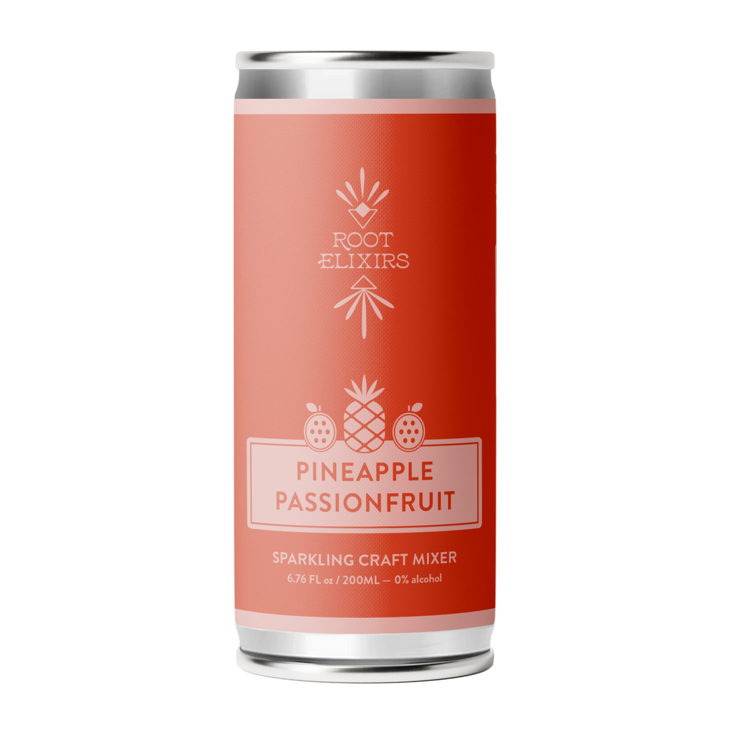 Root Elixirs Sparkling Pineapple Passionfruit Premium Cocktail Mixer- 8 Cans 7.5 oz