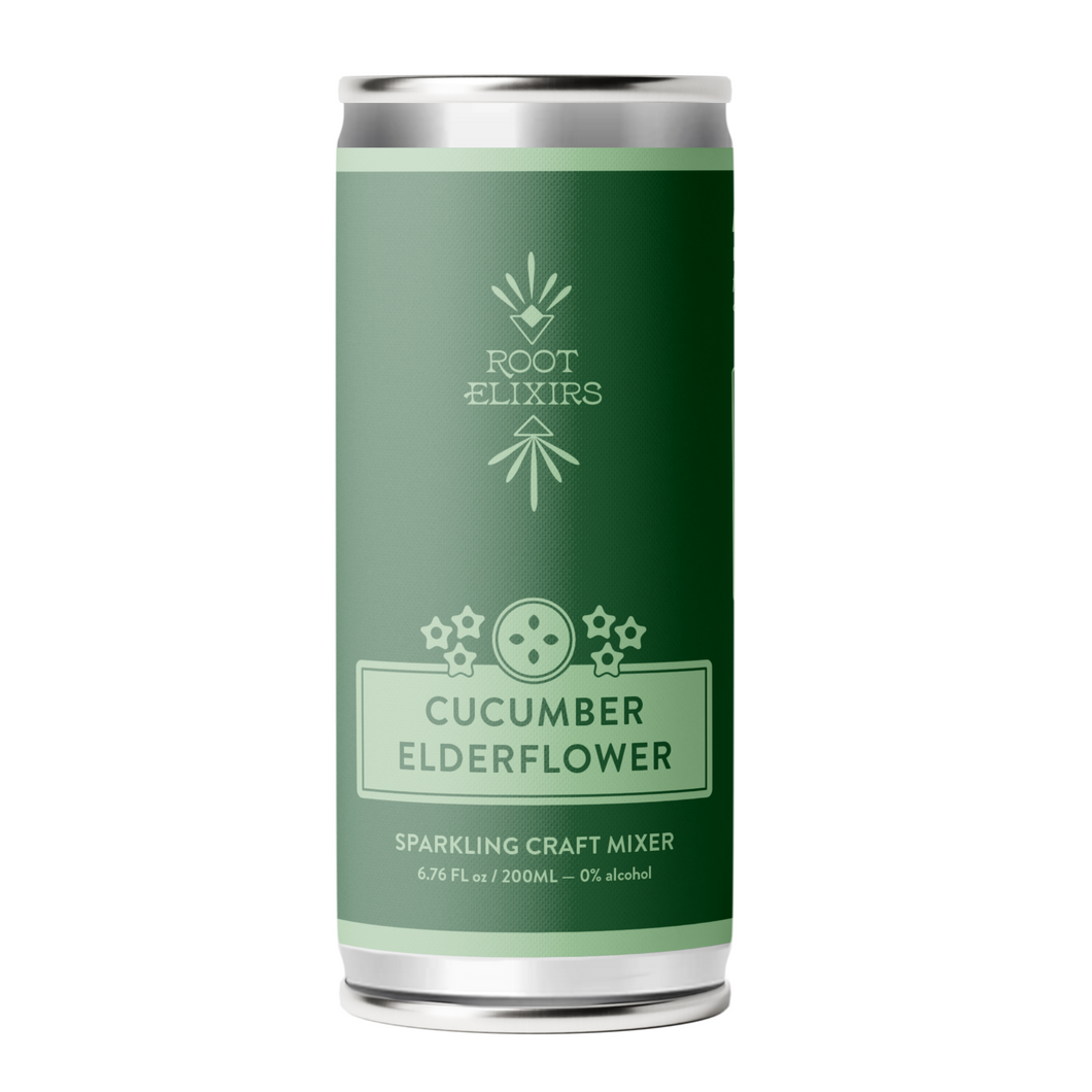 Root Elixirs Sparkling Cucumber Elderflower Premium Cocktail Mixer- 8 Cans 7.5 oz