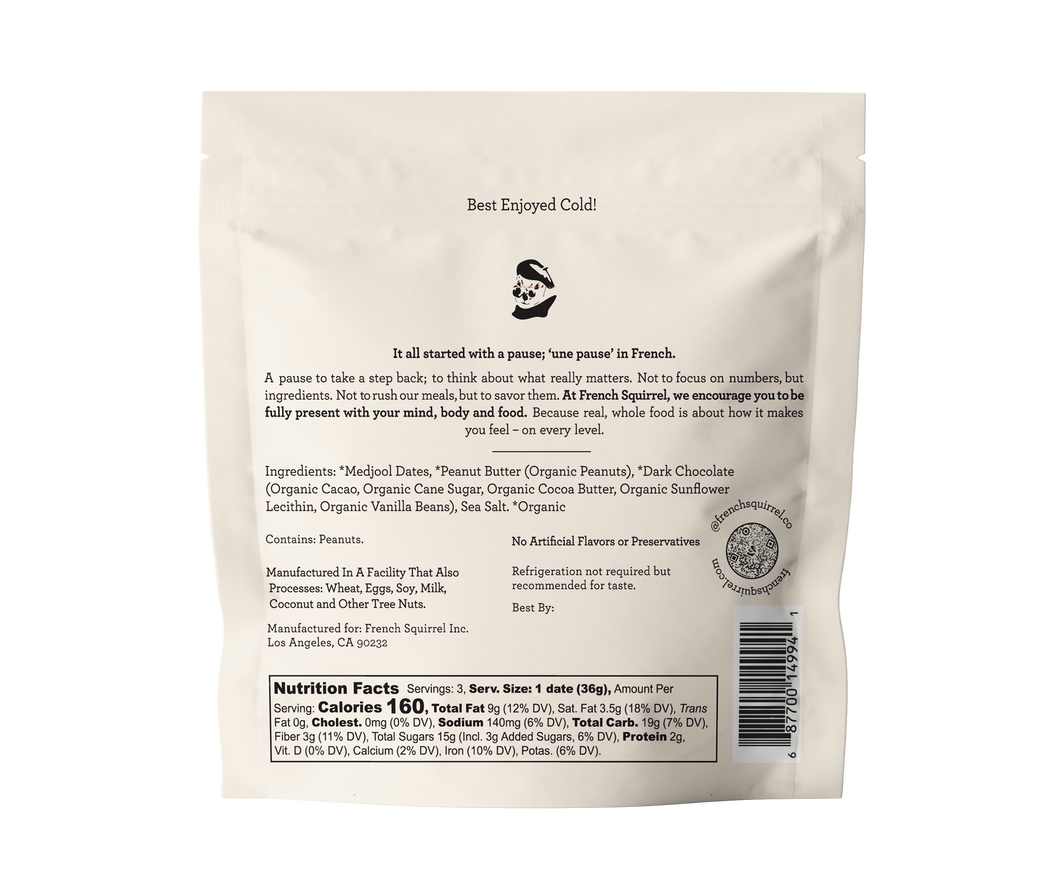 French Squirrel Bateaux: Peanut Butter Dark Chocolate Stuffed Dates Bag - 4 Bags case