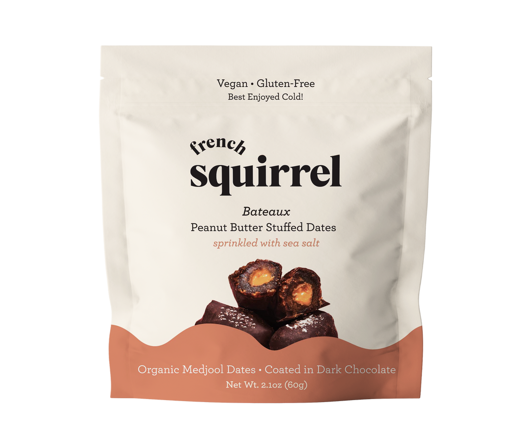 French Squirrel Bateaux: Peanut Butter Dark Chocolate Stuffed Dates Bag - 4 Bags case