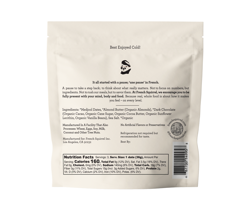 French Squirrel Bateaux: Almond Butter Dark Chocolate Stuffed Dates Bag - 4 Bags case