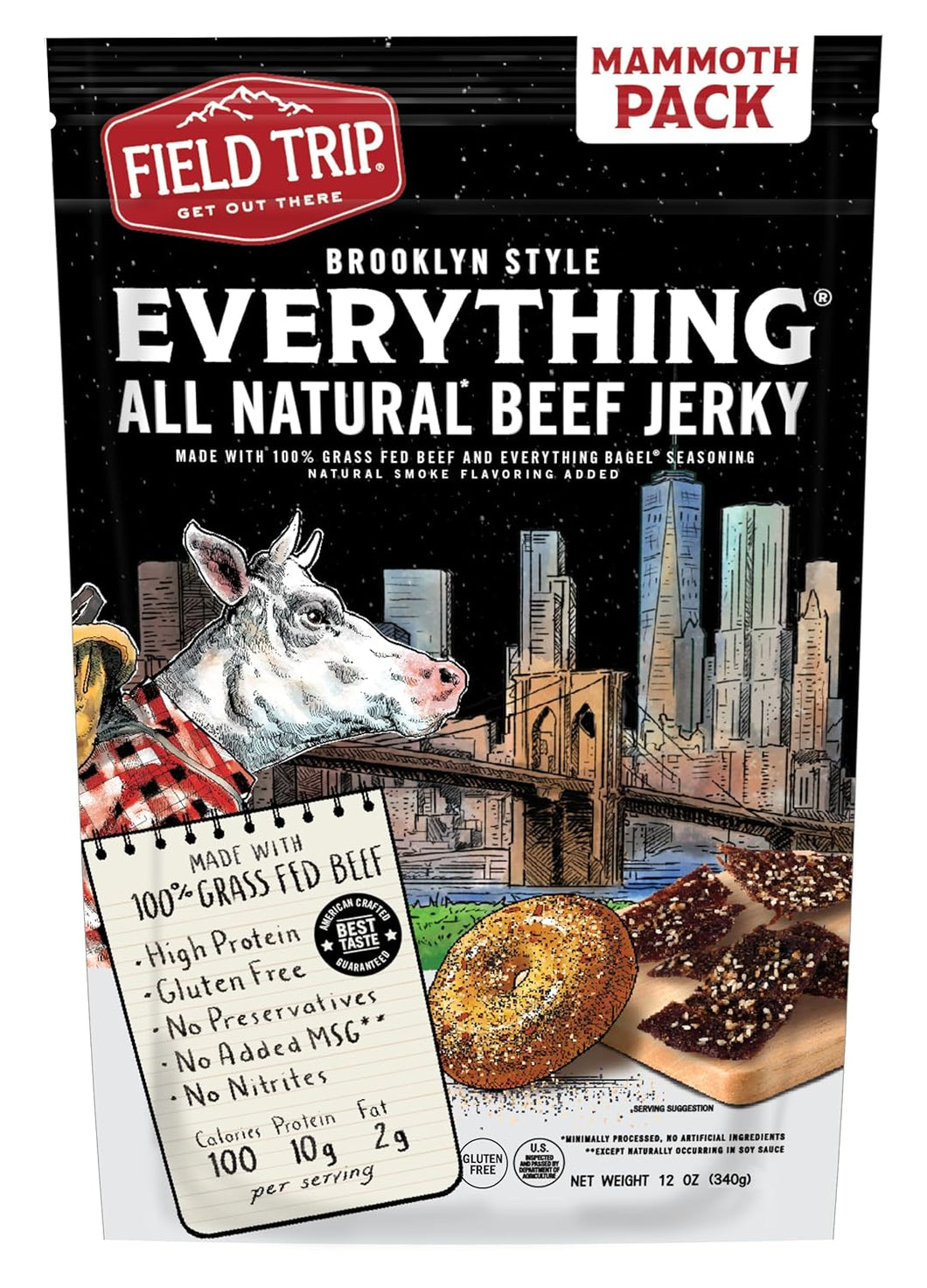 Field Trip Everything Bagel Beef Jerky 12oz bag - 6 bags x 12oz case