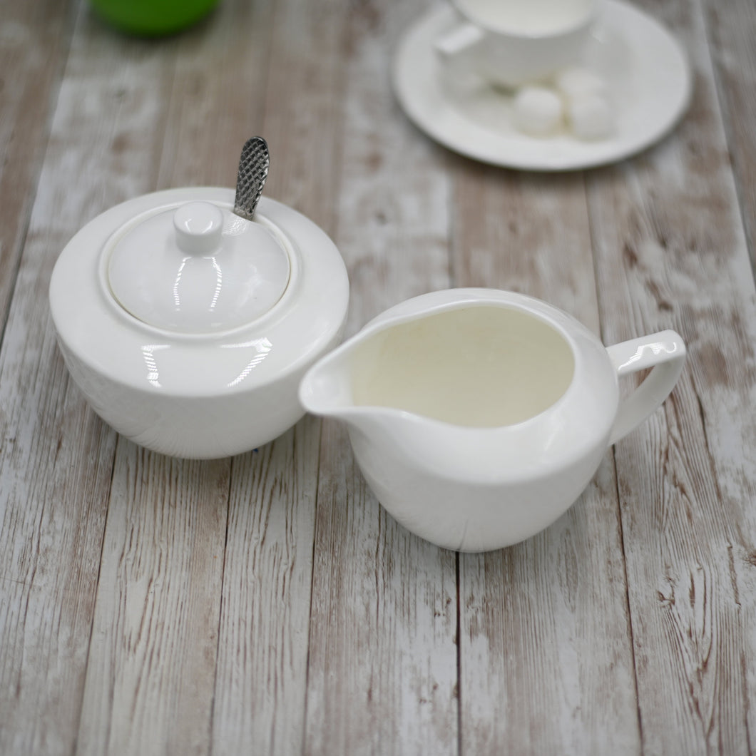 Wilmax Porcelain White Sugar Bowl 11 Oz & Creamer