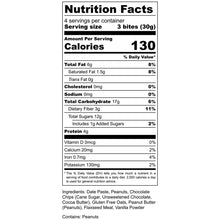 Load image into Gallery viewer, Nutrition: 3 bites, 130 cal, 6g fat, 17g carbs, 4g protein.
