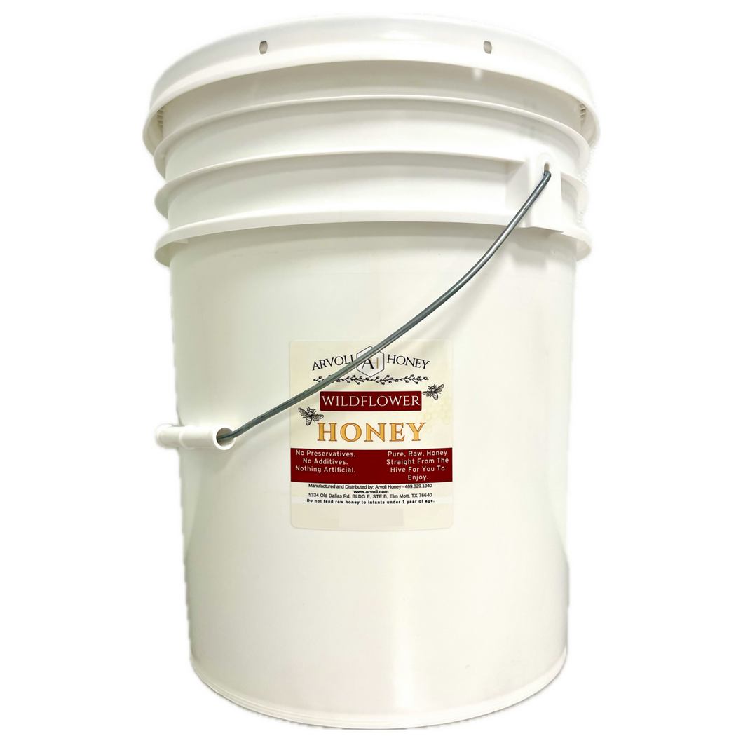 Arvoli Raw & Unfiltered Pure Wildflower Honey - 5 GALLONS of HONEY - 60 lbs - BULK HONEY