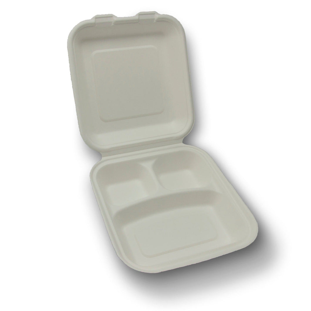 TheLotusGroup - Good For The Earth, Good For Us Medium 3-Compartment Fiber Hinged Container, 200-Count Case