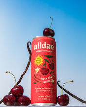 Load image into Gallery viewer, AllDae Black Cherry Vanilla Superfruit Soda Can - 12 cans x 12 oz case
