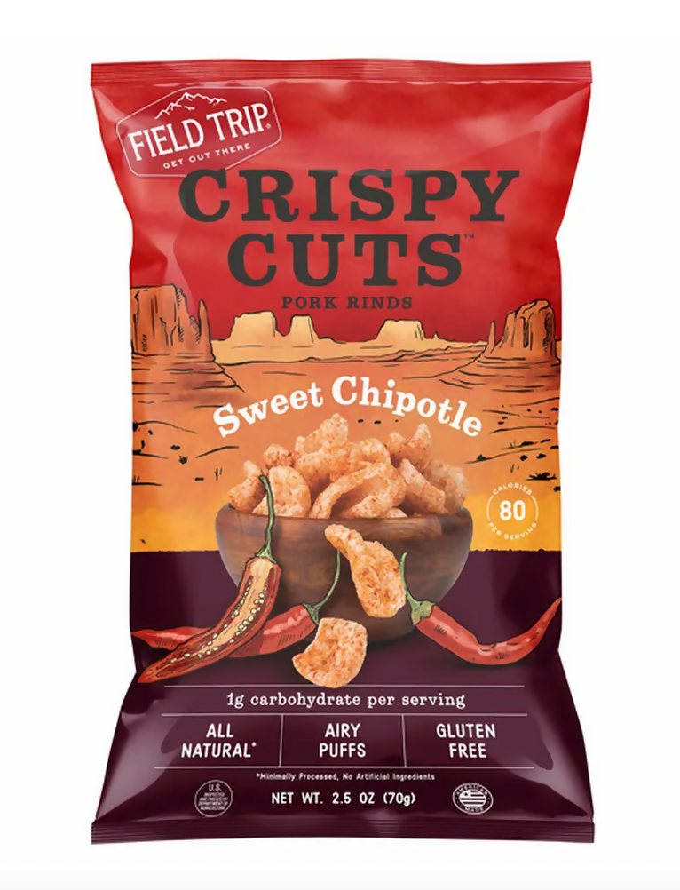 Field Trip Crispy Cuts, Sweet Chipotle Pork Rind 2.5oz bag - 10 bags x 2.5oz case