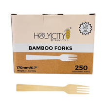 Load image into Gallery viewer, Box of Holy City Straw Company Bamboo Forks 250 disposable forks
