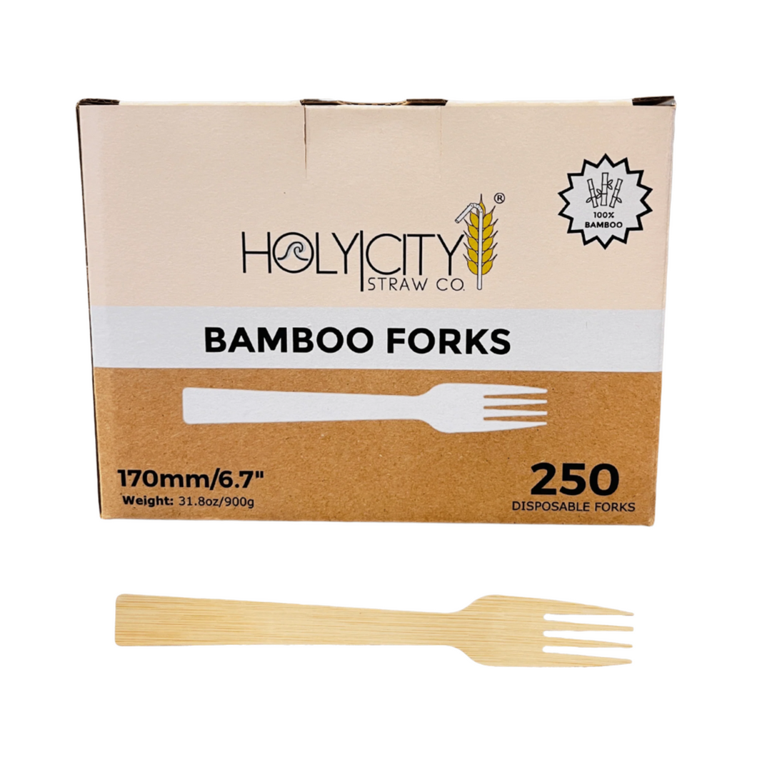 Box of Holy City Straw Company Bamboo Forks 250 disposable forks