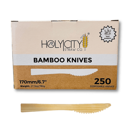 Box of Holy City Straw Company Bamboo knives 250 disposable knives